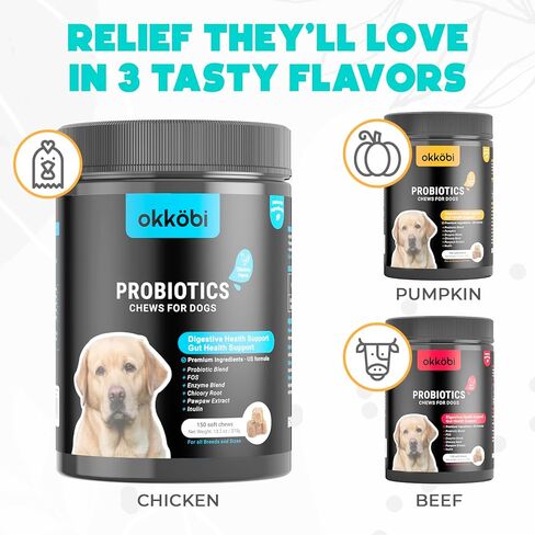 Probiotics for Dogs Chews 150PCs - Digestive, Gut Health & Diarrhea Support - Probiotic Chews for Dogs - Vet Approved US Formula with Dog Probiotics, Enzymes & Natural Ingredients - Chicken in Saudi Arabia