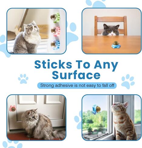 Catnip Ball 4-Pack 360° Self-Rotating Cat Toy for Wall or Floor Mount – Interactive Licking & Chewing Roller for Indoor Play Enrichment and Daily Activi in Kuwait