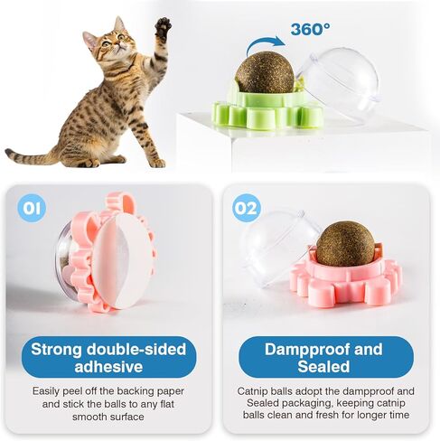 Catnip Ball 4-Pack 360° Self-Rotating Cat Toy for Wall or Floor Mount – Interactive Licking & Chewing Roller for Indoor Play Enrichment and Daily Activi in Kuwait