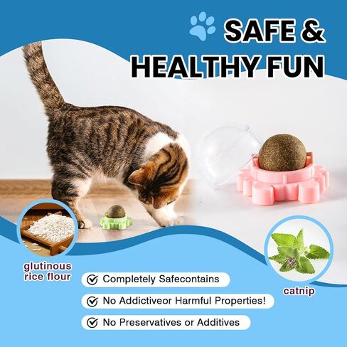 Catnip Ball 4-Pack 360° Self-Rotating Cat Toy for Wall or Floor Mount – Interactive Licking & Chewing Roller for Indoor Play Enrichment and Daily Activi in Kuwait