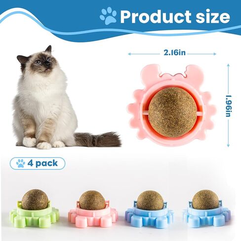 Catnip Ball 4-Pack 360° Self-Rotating Cat Toy for Wall or Floor Mount – Interactive Licking & Chewing Roller for Indoor Play Enrichment and Daily Activi in Kuwait