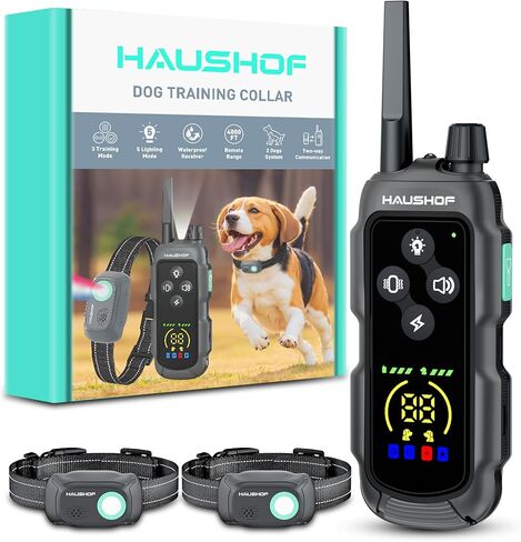 HAUSHOF Shock Collar for Dog, 2 Systems Dog Training Collar with Remote 4000FT Range, IP67 Waterproof Two-Way Communication Shock Collar with Positioning Light, Warning, Vibration(1 Collar) in Kuwait