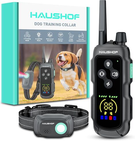 HAUSHOF Shock Collar for Dog, 2 Systems Dog Training Collar with Remote 4000FT Range, IP67 Waterproof Two-Way Communication Shock Collar with Positioning Light, Warning, Vibration(1 Collar) in Saudi Arabia
