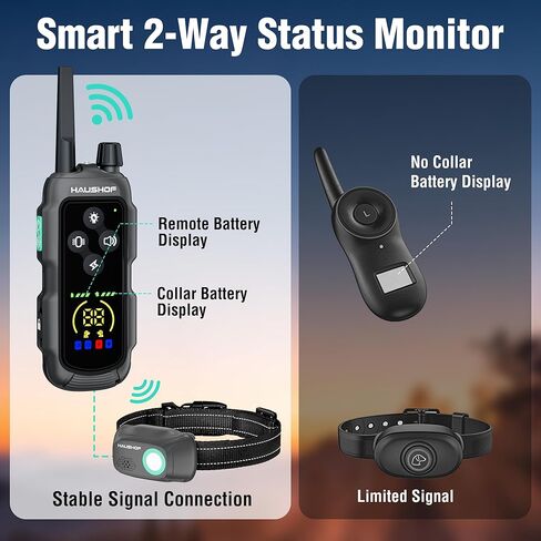 HAUSHOF Shock Collar for Dog, 2 Systems Dog Training Collar with Remote 4000FT Range, IP67 Waterproof Two-Way Communication Shock Collar with Positioning Light, Warning, Vibration(1 Collar) in Saudi Arabia
