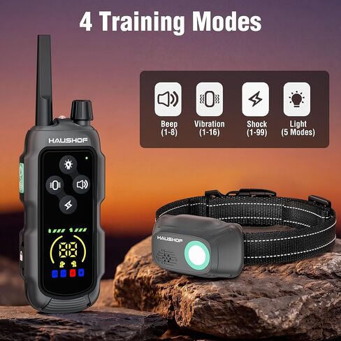 HAUSHOF Shock Collar for Dog, 2 Systems Dog Training Collar with Remote 4000FT Range, IP67 Waterproof Two-Way Communication Shock Collar with Positioning Light, Warning, Vibration(1 Collar) in Saudi Arabia