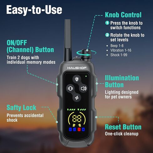HAUSHOF Shock Collar for Dog, 2 Systems Dog Training Collar with Remote 4000FT Range, IP67 Waterproof Two-Way Communication Shock Collar with Positioning Light, Warning, Vibration(1 Collar) in Saudi Arabia