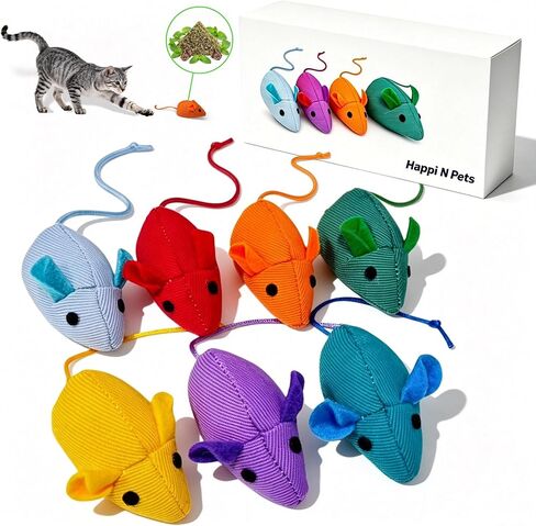 happi n pets 7 حزمة من ألعاب النعناع البري، لعبة فأر للقطط بألوان قوس قزح ملونة للقطط الداخلية، ألعاب قطط تفاعلية متينة من البوليستر للقطط البالغة بالملل، فئران مضغ ناعمة محشوة in Kuwait