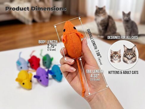 happi n pets 7 حزمة من ألعاب النعناع البري، لعبة فأر للقطط بألوان قوس قزح ملونة للقطط الداخلية، ألعاب قطط تفاعلية متينة من البوليستر للقطط البالغة بالملل، فئران مضغ ناعمة محشوة in Kuwait