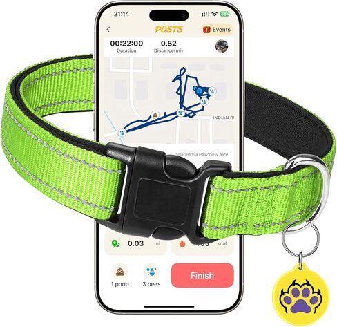 Reflective Dog Collar with Adjustable Buckle Safety Nylon for Dog, Bright Green L, with B90 Anti-Lost Smart Pet ID Tag in Kuwait