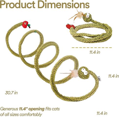 ZEZE Forest Snake Spiral Cat Tunnel Toy with Catnip, Bell & Hanging Teasers, Foldable Interactive Plush Tunnel for Indoor Cats in Kuwait