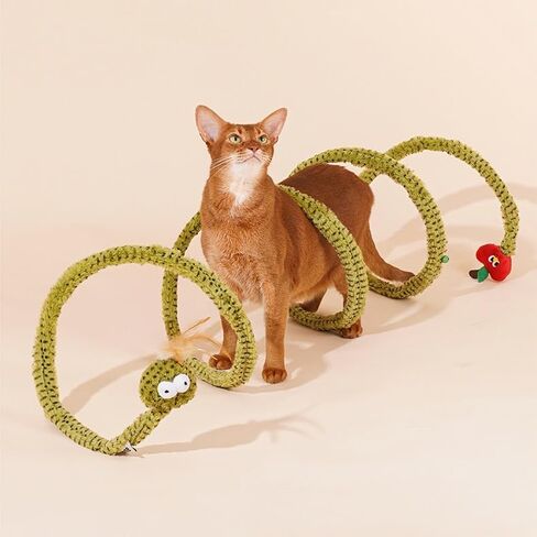 ZEZE Forest Snake Spiral Cat Tunnel Toy with Catnip, Bell & Hanging Teasers, Foldable Interactive Plush Tunnel for Indoor Cats in Kuwait