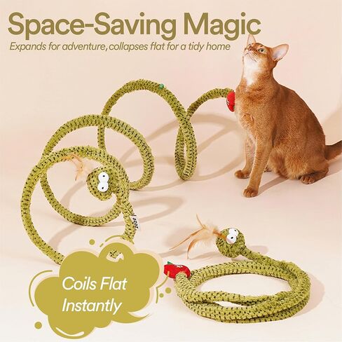 ZEZE Forest Snake Spiral Cat Tunnel Toy with Catnip, Bell & Hanging Teasers, Foldable Interactive Plush Tunnel for Indoor Cats in Kuwait