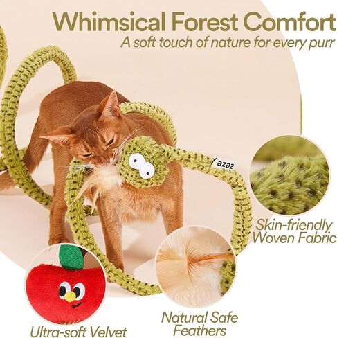 ZEZE Forest Snake Spiral Cat Tunnel Toy with Catnip, Bell & Hanging Teasers, Foldable Interactive Plush Tunnel for Indoor Cats in Kuwait