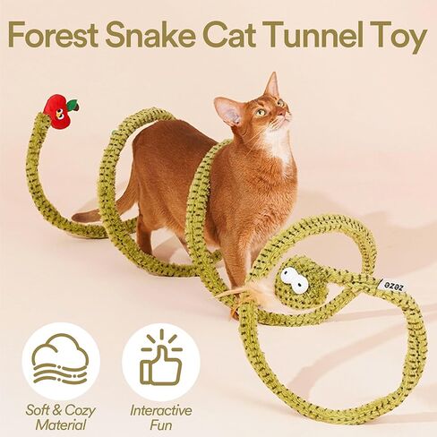 ZEZE Forest Snake Spiral Cat Tunnel Toy with Catnip, Bell & Hanging Teasers, Foldable Interactive Plush Tunnel for Indoor Cats in Kuwait