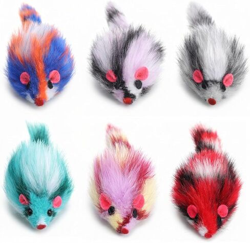 6 PCS Furry Cat Mouse Toy, Mouse Toys for Cats Gradient Color Kitten Interactive Toy 3.1" Realistic Furry Rattle Mouses Cat Toys for Bored Indoor Adult Cats, Feline Chew Toyself Play in Kuwait