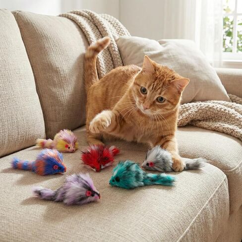 6 PCS Furry Cat Mouse Toy, Mouse Toys for Cats Gradient Color Kitten Interactive Toy 3.1" Realistic Furry Rattle Mouses Cat Toys for Bored Indoor Adult Cats, Feline Chew Toyself Play in Kuwait