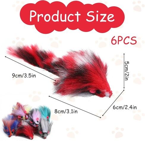 6 PCS Furry Cat Mouse Toy, Mouse Toys for Cats Gradient Color Kitten Interactive Toy 3.1" Realistic Furry Rattle Mouses Cat Toys for Bored Indoor Adult Cats, Feline Chew Toyself Play in Kuwait