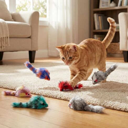 6 PCS Furry Cat Mouse Toy, Mouse Toys for Cats Gradient Color Kitten Interactive Toy 3.1" Realistic Furry Rattle Mouses Cat Toys for Bored Indoor Adult Cats, Feline Chew Toyself Play in Kuwait