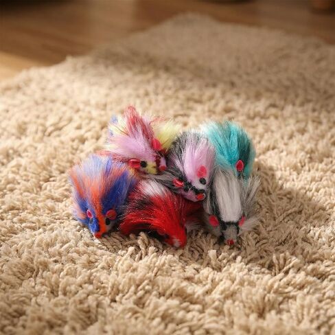 6 PCS Furry Cat Mouse Toy, Mouse Toys for Cats Gradient Color Kitten Interactive Toy 3.1" Realistic Furry Rattle Mouses Cat Toys for Bored Indoor Adult Cats, Feline Chew Toyself Play in Kuwait