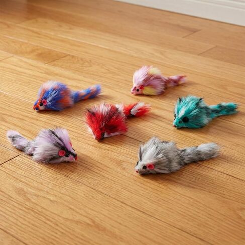 6 PCS Furry Cat Mouse Toy, Mouse Toys for Cats Gradient Color Kitten Interactive Toy 3.1" Realistic Furry Rattle Mouses Cat Toys for Bored Indoor Adult Cats, Feline Chew Toyself Play in Kuwait