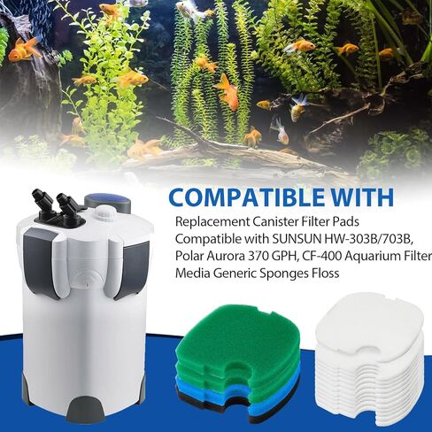 منصات تصفية علبة بديلة متوافقة مع SUNSUN HW-303B/703B، Polar Aurora 370 GPH، CF-400 Aquarium Filter Media إسفنجة عامة، وسادة تصفية إسفنجية لحوض السمك لخزانات الأسماك والسلاحف in Kuwait
