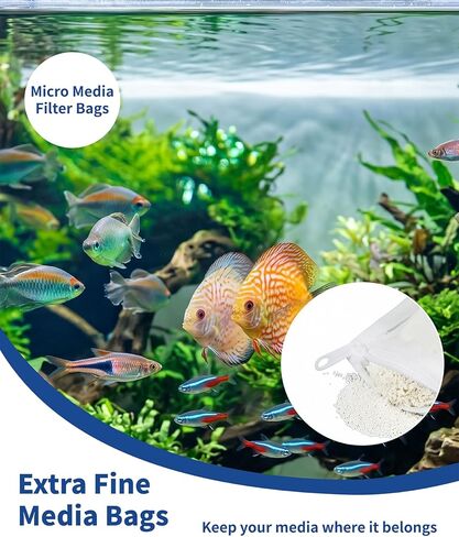 12PCS Aquarium Filter Media Bags, 6PCS 4" x 4" & 6PCS 3" x 8" Extra Fine 100 Micron Mesh with Plastic Zipper for Fish Tank Filter Media, Activated Carbon in Kuwait
