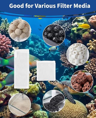 12PCS Aquarium Filter Media Bags, 6PCS 4" x 4" & 6PCS 3" x 8" Extra Fine 100 Micron Mesh with Plastic Zipper for Fish Tank Filter Media, Activated Carbon in Kuwait