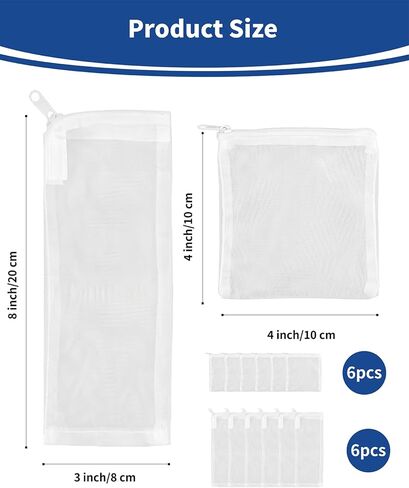 12PCS Aquarium Filter Media Bags, 6PCS 4" x 4" & 6PCS 3" x 8" Extra Fine 100 Micron Mesh with Plastic Zipper for Fish Tank Filter Media, Activated Carbon in Kuwait