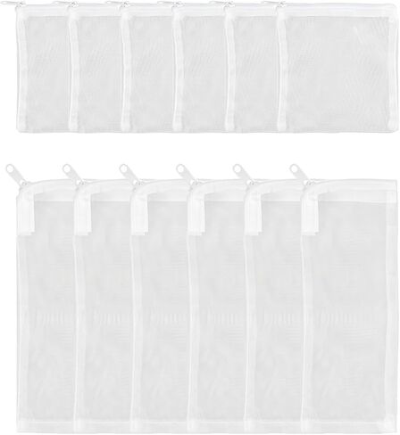 12PCS Aquarium Filter Media Bags, 6PCS 4" x 4" & 6PCS 3" x 8" Extra Fine 100 Micron Mesh with Plastic Zipper for Fish Tank Filter Media, Activated Carbon in Kuwait