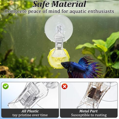 6 Pcs Aquarium Suction Cups with Clips - Aquarium Suction Cup Clips - Clear Plastic Fish Feeder Tool for Advertising Display Business Cards Fishes Feeding Veggie Feed Holder in Kuwait