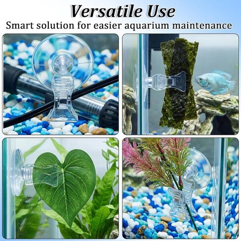 6 Pcs Aquarium Suction Cups with Clips - Aquarium Suction Cup Clips - Clear Plastic Fish Feeder Tool for Advertising Display Business Cards Fishes Feeding Veggie Feed Holder in Kuwait