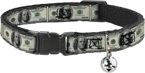 Buckle-Down Cat Collar Breakaway 100 Dollar Bills 8 to 12 Inches 0.5 Inch Wide in Kuwait