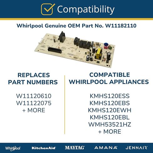 Whirlpool W11182110 Genuine OEM Microwave Electronic Control Board Replacement Part - Replaces W11120610 and W11122075 in Kuwait