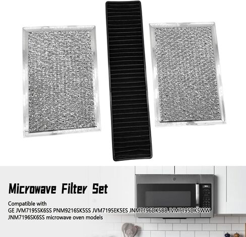 3PCS Microwave Filter Set, Compatible with GE JVM7195SK6SS PNM9216SK5SS JVM7195EK5ES JNM7196DK5BB JVM7195DK5WW JNM7196SK6SS - Microwave Oven Grease Filter & Charcoal Filters Replacement in Kuwait