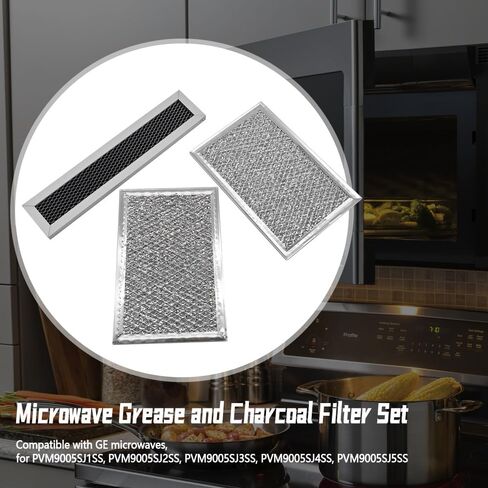Microwave Charcoal Grease Filter Fit for GE PVM9005SJ1SS PVM9005SJ2SS PVM9005SJ3SS PVM9005SJ4SS PVM9005SJ5SS, 3Pcs Microwave Filter Set in Kuwait