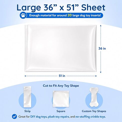 36" x 51" Crinkle Paper for Dog Toys – Noise Making Plastic Film for DIY Dog Toys, Easy to Cut & Sew, Enough Material for Around 20 Large Dog Toys in Kuwait