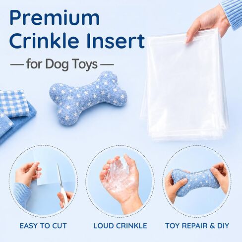 36" x 51" Crinkle Paper for Dog Toys – Noise Making Plastic Film for DIY Dog Toys, Easy to Cut & Sew, Enough Material for Around 20 Large Dog Toys in Kuwait