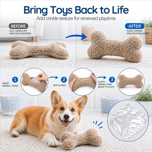 36" x 51" Crinkle Paper for Dog Toys – Noise Making Plastic Film for DIY Dog Toys, Easy to Cut & Sew, Enough Material for Around 20 Large Dog Toys in Kuwait