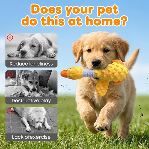 Duck Dog Squeak Toy for Aggressive Chewers, 2026 New Yellow Duck Dog Squeak Toys, Indestructible Toy with Built-in Squeaker for Boredom Relief, Large, Medium,Small Breed to Keep Them Busy in Kuwait