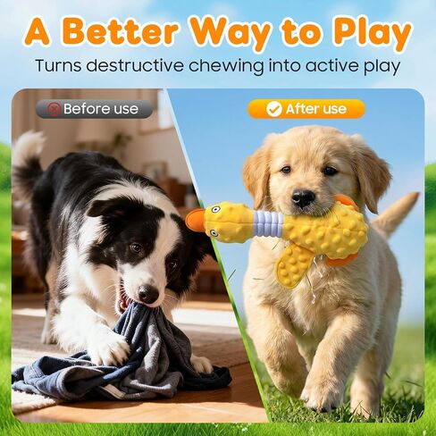 Duck Dog Squeak Toy for Aggressive Chewers, 2026 New Yellow Duck Dog Squeak Toys, Indestructible Toy with Built-in Squeaker for Boredom Relief, Large, Medium,Small Breed to Keep Them Busy in Kuwait
