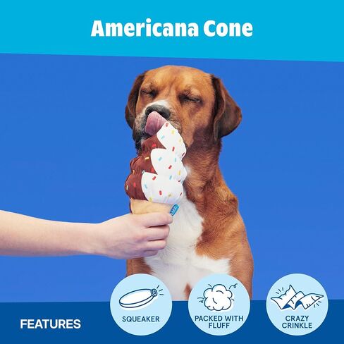 Barkbox Ice Cream Carn Dog Toy | Plush Ice Cream Cone Toy with Squeaker, Crinkle & Fluffy Filling | Squeak & Carry Toy for Dogs in Kuwait