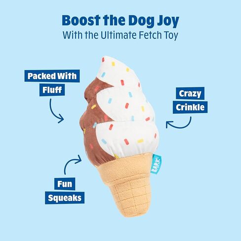 Barkbox Ice Cream Carn Dog Toy | Plush Ice Cream Cone Toy with Squeaker, Crinkle & Fluffy Filling | Squeak & Carry Toy for Dogs in Kuwait