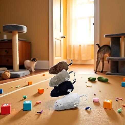 Furry Mice Cat Toy Wind Up Realistic Mouse Toys Funny Moving Pet Supplies (1Pc Random Color) in Kuwait