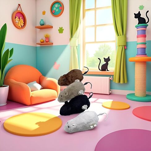 Furry Mice Cat Toy Wind Up Realistic Mouse Toys Funny Moving Pet Supplies (1Pc Random Color) in Kuwait