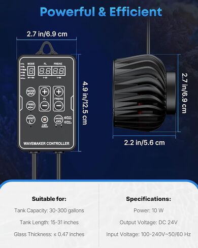 صانع موجة Pawfly لأحواض السمك 2100 GPH، حوض السمك Powerhead DC 24V 10W، مضخة دوران حوض السمك مع قاعدة مغناطيسية، صانع الموجات لخزان المياه المالحة للمياه العذبة 30-300 جالون in Kuwait
