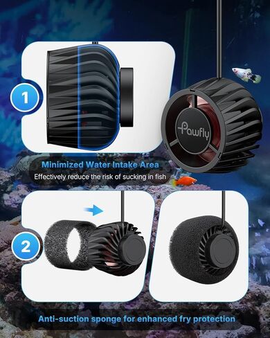 صانع موجة Pawfly لأحواض السمك 2100 GPH، حوض السمك Powerhead DC 24V 10W، مضخة دوران حوض السمك مع قاعدة مغناطيسية، صانع الموجات لخزان المياه المالحة للمياه العذبة 30-300 جالون in Kuwait