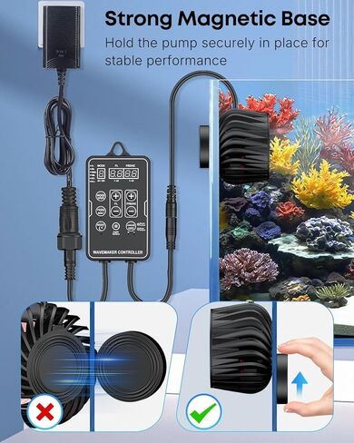 صانع موجة Pawfly لأحواض السمك 2100 GPH، حوض السمك Powerhead DC 24V 10W، مضخة دوران حوض السمك مع قاعدة مغناطيسية، صانع الموجات لخزان المياه المالحة للمياه العذبة 30-300 جالون in Kuwait