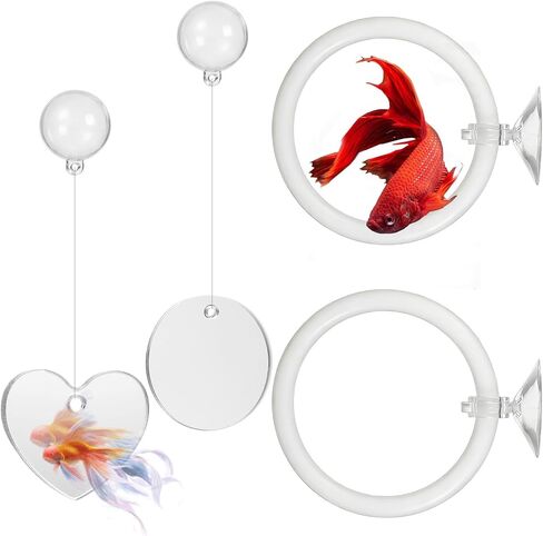Betta Fish Exercise Ring and Betta Mirror Floating Ball Set Training Enrichment Toys Fish Tank Decorations Resting & Feeding Kit Aquarium for Small Tank in Kuwait