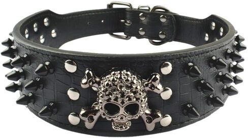 2" Wide Spiked Dog Collars, Leather Dog Collars for Large Medium Dogs, Pit Bull Mastiff Rottweiler,Pitbull,Labrador, Boxer (L:19-22", Black-1) in Kuwait
