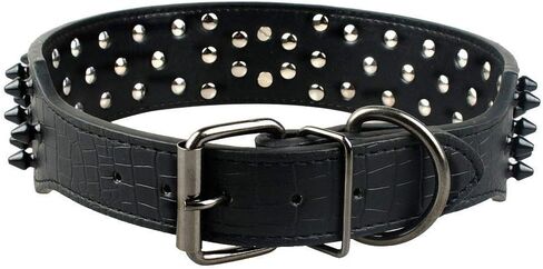 2" Wide Spiked Dog Collars, Leather Dog Collars for Large Medium Dogs, Pit Bull Mastiff Rottweiler,Pitbull,Labrador, Boxer (L:19-22", Black-1) in Kuwait